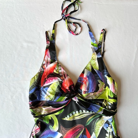 VTG Cache Womens Dress Floral Halter 100% Silk Y2K Party Bright Colorful Size 10 - Picture 8 of 16